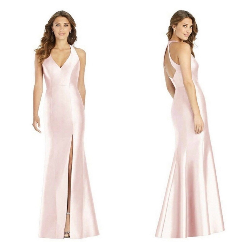 Alfred Sung 2 Halter Satin Trumpet Gown Dress Blush Pink